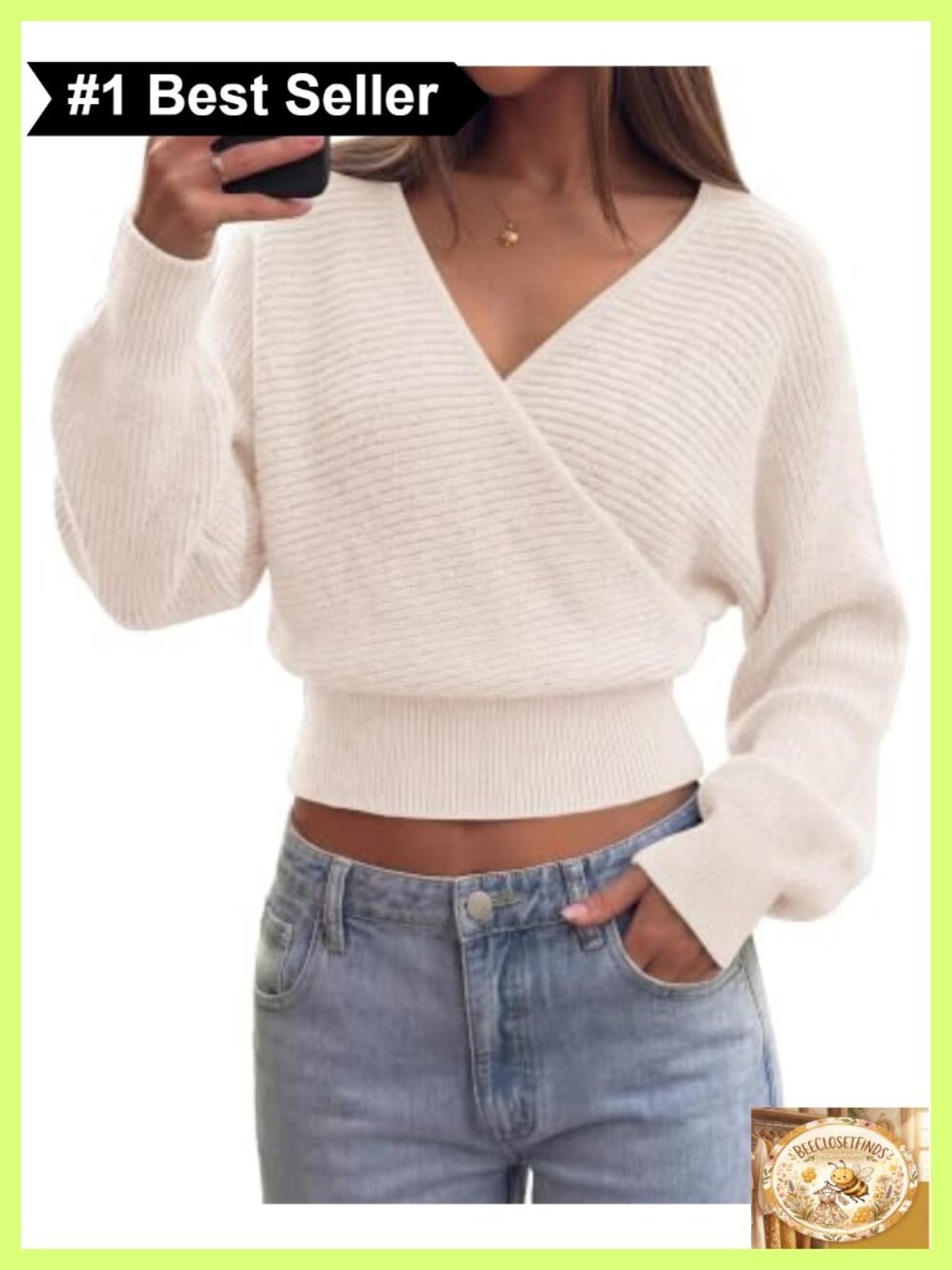 Ribbed Knit V Neck Wrap Cross Sweater Long Sleeve Pullover